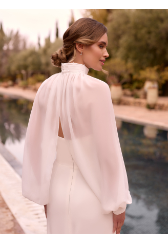 Bianco Evento E491 Cape sleeve chiffon bridal top Ivory