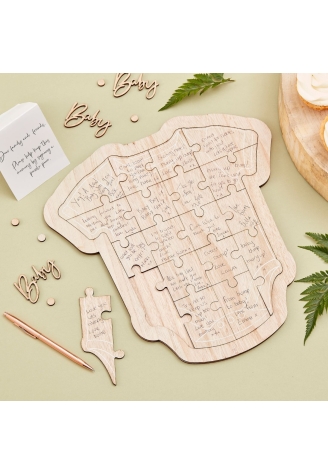 Ginger Ray BAB-126 Botanical Baby Gastenboek Houten Puzzel Romper