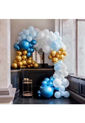 Ginger Ray BA-323 Balloon Arch Blauw & Chrome Goud Ballonnenboog