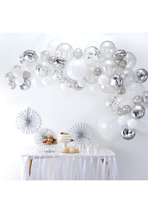 Ginger Ray BA-302 Balloon Arch -Arco di Palloni Argento e Bianco ()