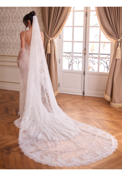 Bianco Evento S547 – Velo da sposa in pizzo Chantilly avorio, 300 cm