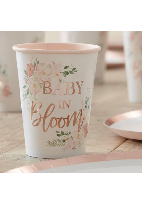 Ginger Ray BL-116 Floral - Bicchieri Baby Shower ()