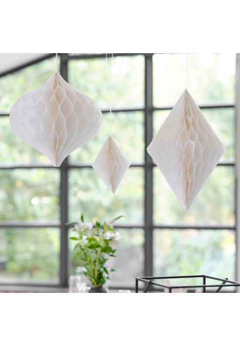 Ginger Ray BW-435 Decorazioni pendenti in carta a forma di nido d'ape bianco ()