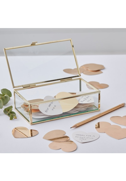 Ginger Ray GO-114 Gold Wedding Golden Glass Box Guestbook ()