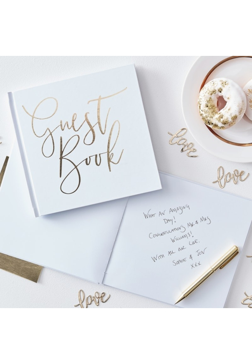 Ginger Ray GO-134 White & Gold Foiled Wedding Guest Book ()