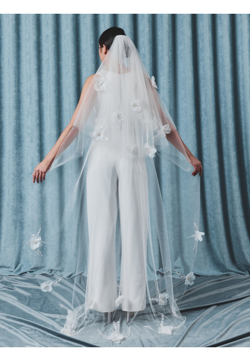  S75512-210-2 Velo con fiori 3D e perle