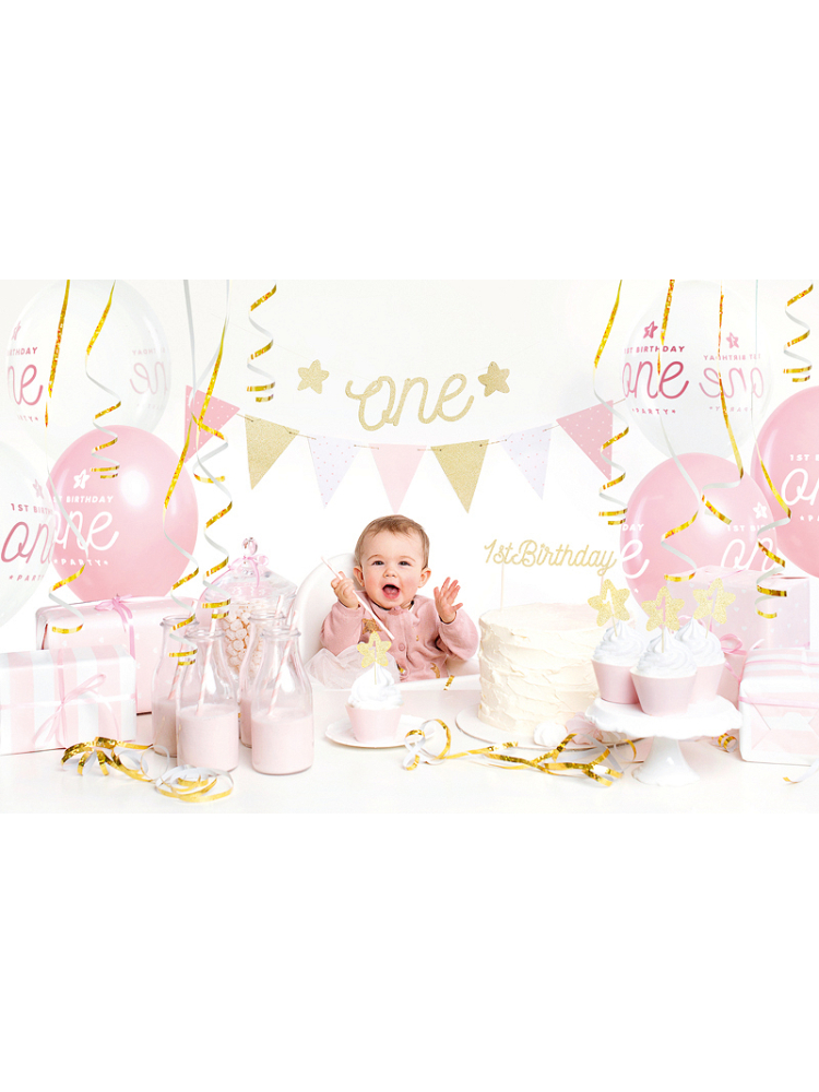 Party Deko SET6-019 -Set Decorazione Festa - 1° Compleanno Rosa/Argento main product photo